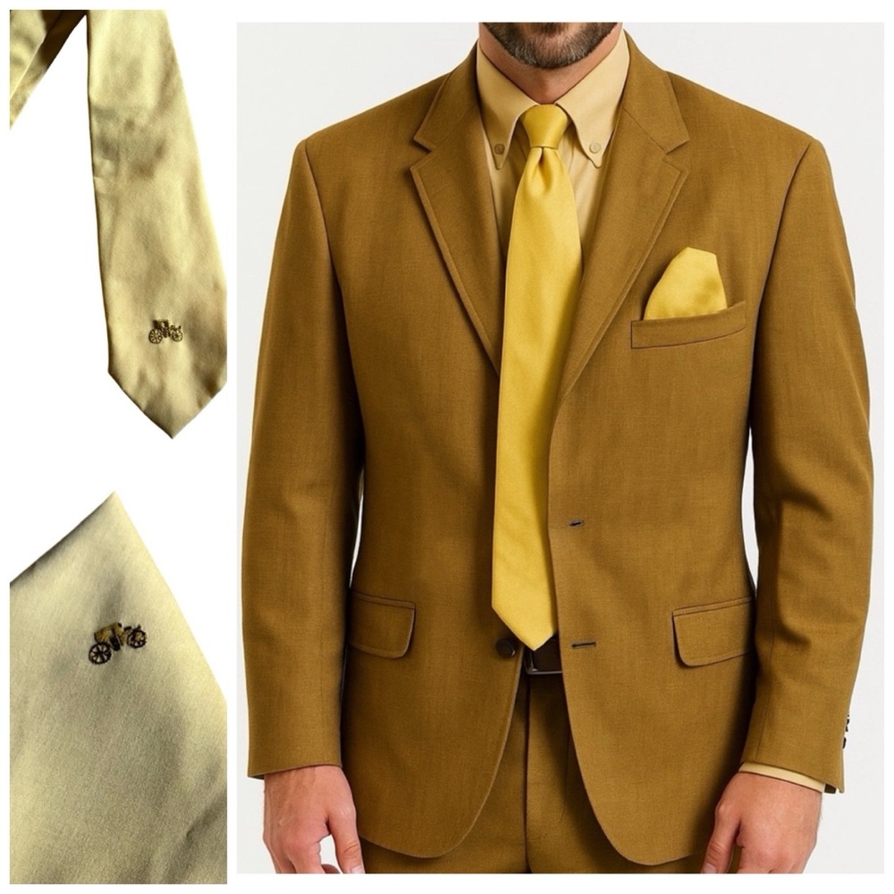 Vtg 60’s Bundle Towncraft by Penney’s Mustard Wool Blazer Carriage Tie & Square